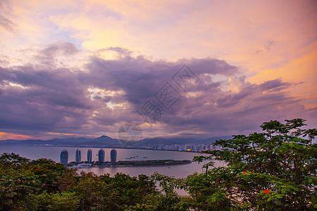 中国海南岛风景日落海景 塔 三亚 天际线 天空 城市图片