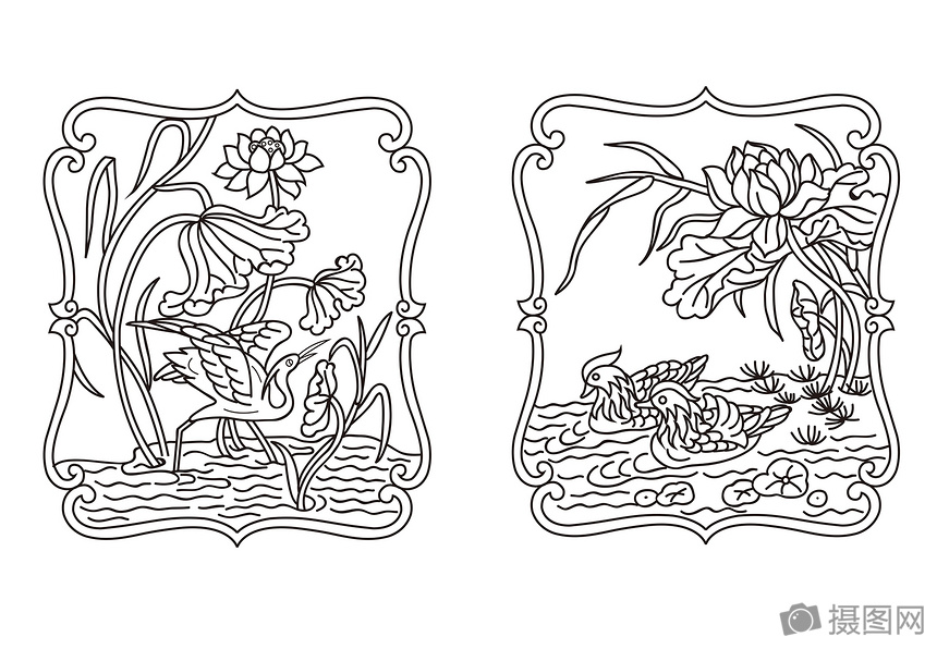 传统吉祥寓意白描图案