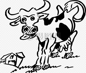 素描画奔跑的牛高清图片