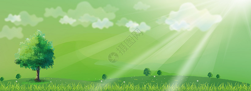 阳光白云下的大数绿草背景图片