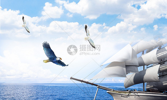 蓝色杨帆起航企业文化展板海报背景图片