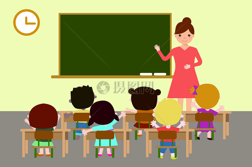 幼儿园老师课堂教育插画背景图片素材_免费下