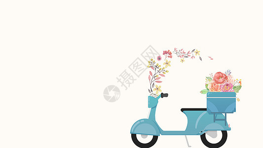 载着春天的摩托车背景图片