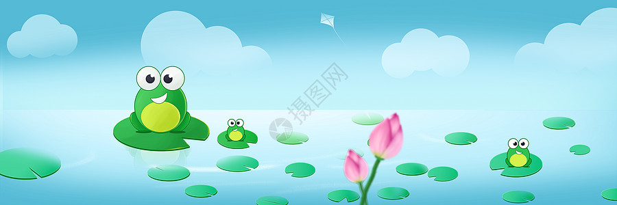 夏日荷塘里的青蛙背景图片