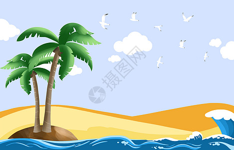 夏日海风海浪海椰子高清图片