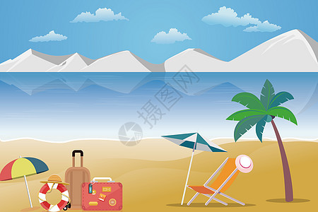 海边沙滩座椅太阳伞背景图片