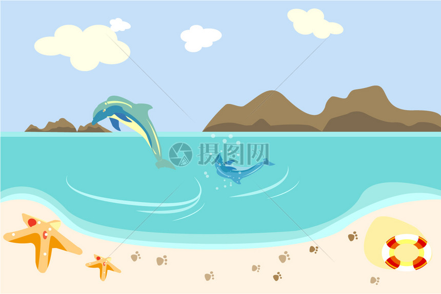 宁静海边大海豚小海豚游泳玩耍图片