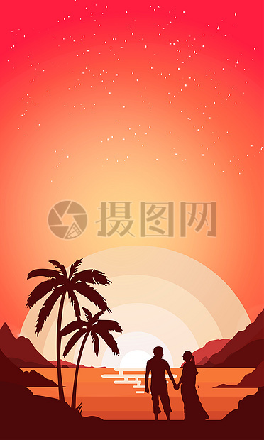 情人一起看夕阳图片