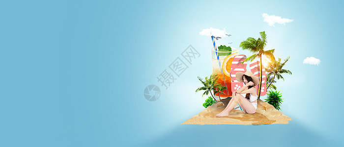 夏日美女度假旅行背景素材图片设计图片