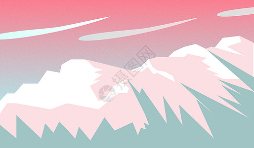 蓝色大气简约粉色天空映衬下的山矢量风景图片插画