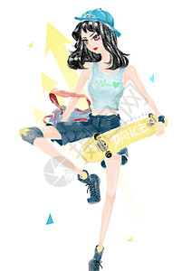 尼泊尔街头滑板少女插画