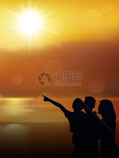 夕阳下的一家4口图片