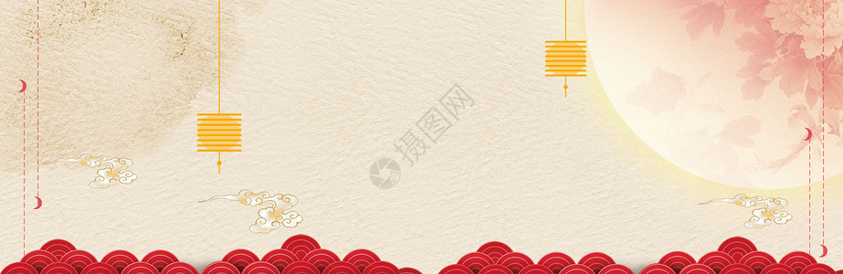 红色中国风灯笼祥云中秋节背景图片