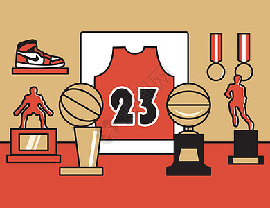 nba篮球奖杯胜利手插画