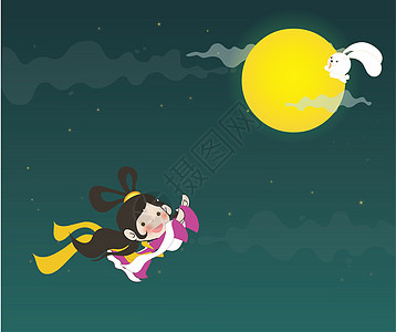 中秋节嫦娥奔月插画图片