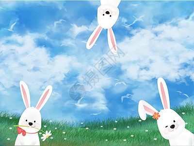 水彩卡通兔子中秋插画高清图片