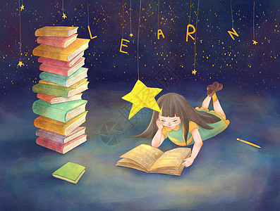 学习之星爱读书的女孩插画
