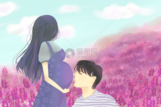 怀孕的夫妻插画图片