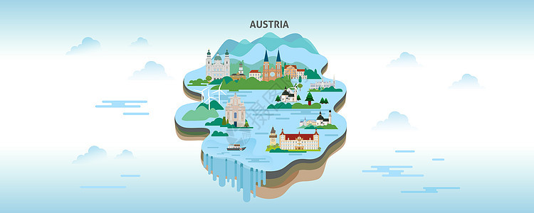 奥地利小镇旅游城市矢量背景图片