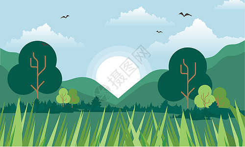 森林插画绿色植被插画背景设计图片