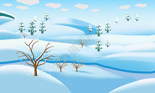 卡通冬季雪景风景插画图片
