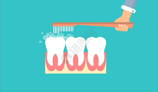 牙洞刷牙扁平图案插画