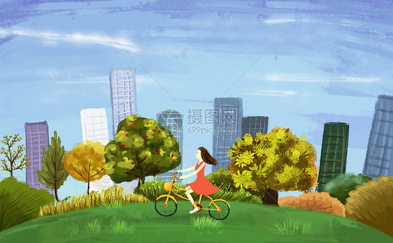 女孩骑自行车图片