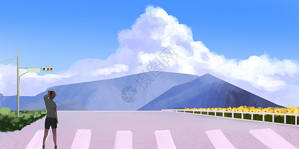 绿色公路日漫公路插画插画