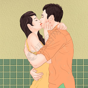 情侣接吻插画高清图片