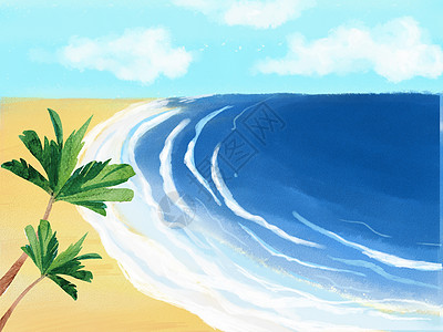 手绘海洋沙滩风景背景图片