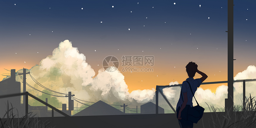 城市傍晚插画