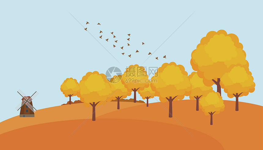 秋色风景插画图片