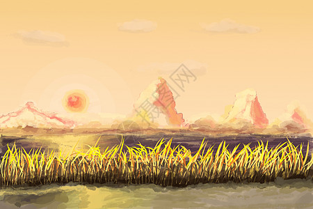 夕阳落日的稻田图片