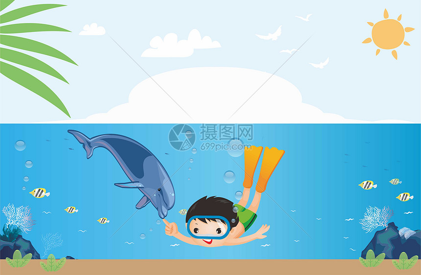 海豚与男孩图片