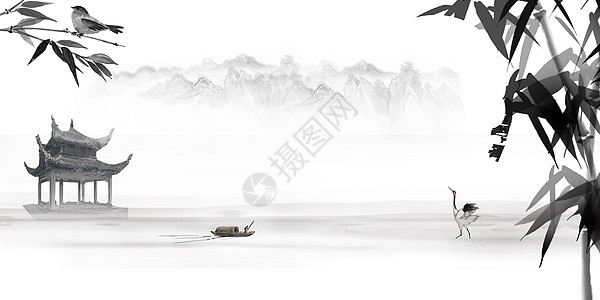 中国山水墨画中国风水墨源文件背景设计图片
