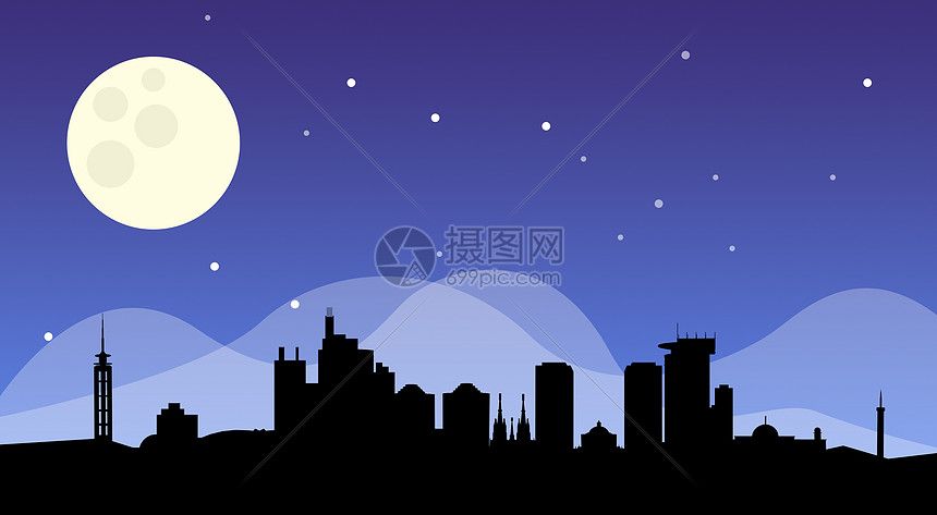 万盛夜晚城市插画图片