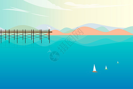 海边的码头海洋海鸟插画高清图片