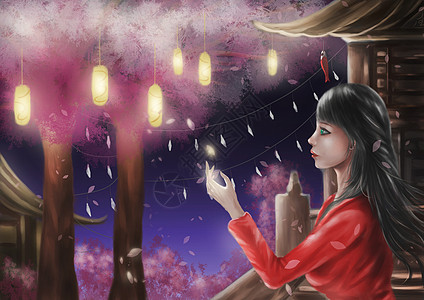 神社樱花树下的少女图片