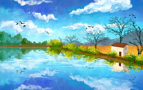 九寨沟秋天景色插画