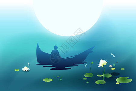 荷花池划船插画背景图片