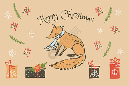 圣诞手绘狐狸背景背景图片