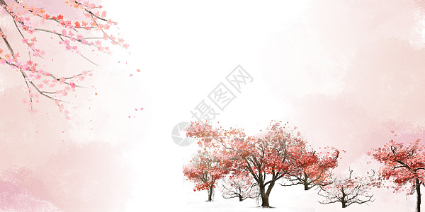 鸟树枝桃林背景素材设计图片