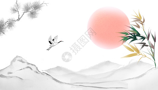 法式庭院中国风水墨画背景设计图片