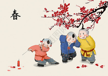 春节放鞭炮的孩子图片