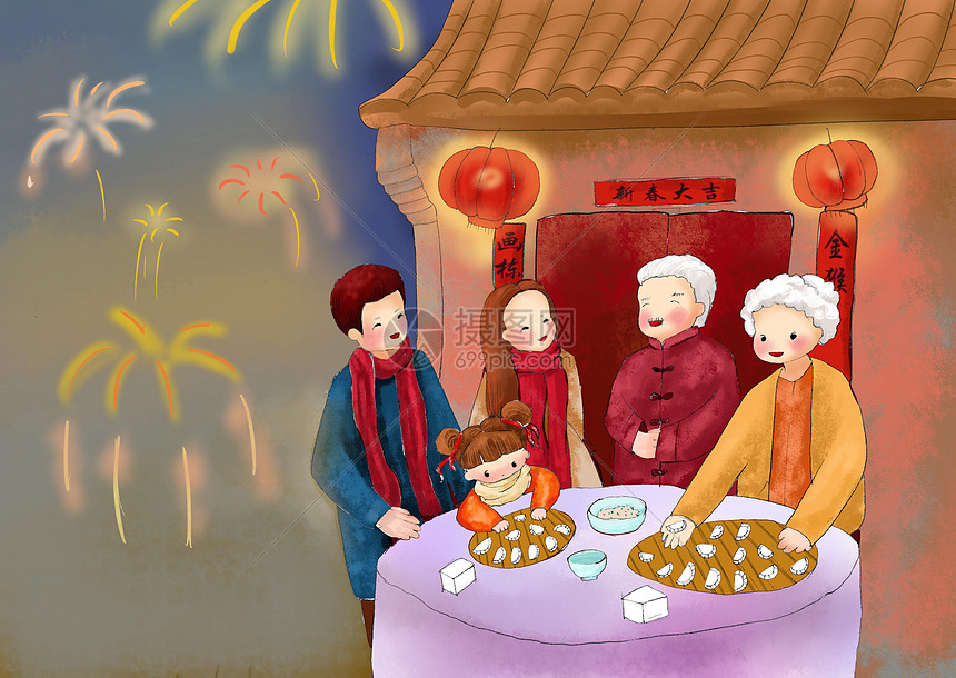 春节包饺子的一家人图片素材_免费下载_psd图