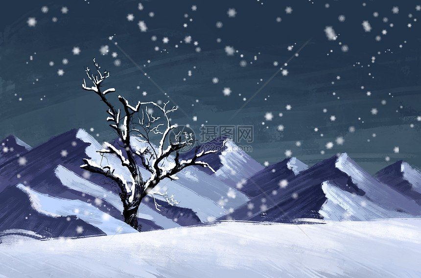 冬天雪山插画背景图片