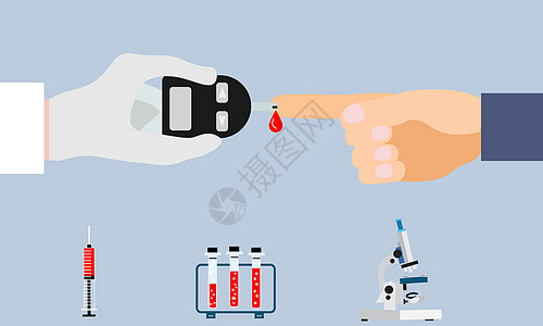 医院医生为患者检查血糖插画