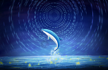 夜晚梦幻星河海豚背景图片