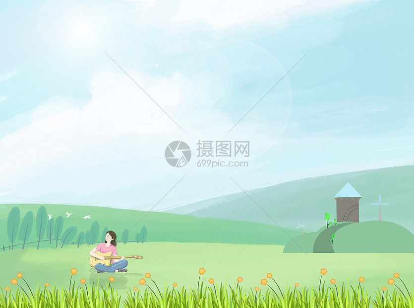 唯美插画夏天田园图片