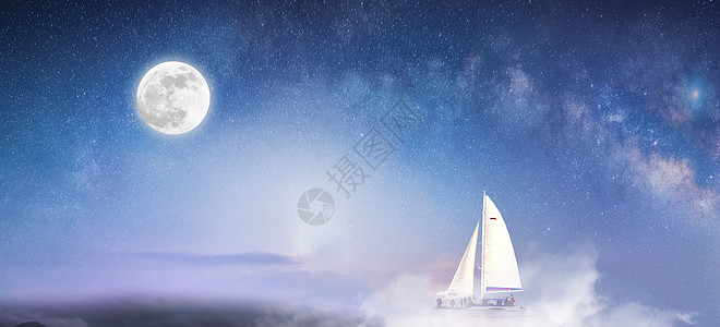 海边夜空星空里的船帆设计图片